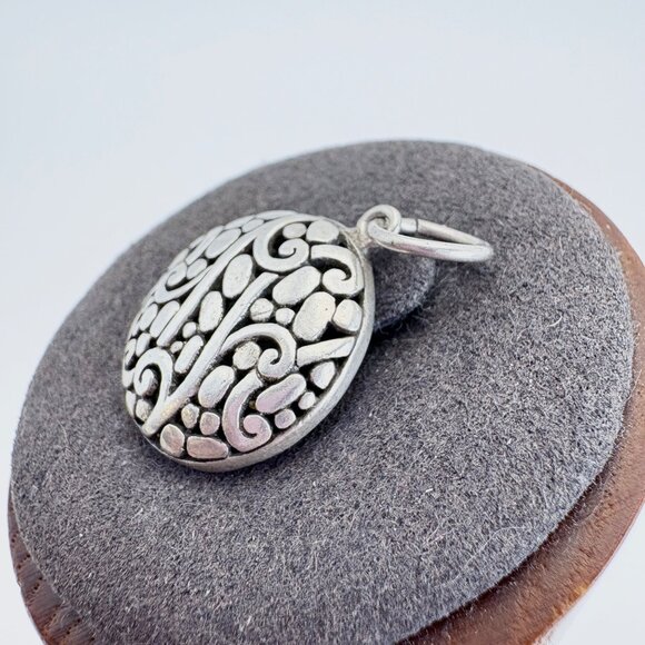 VTG Solid Sterling Silver 925 Scroll Design Circle Pendant Size 1" Length - Picture 2 of 8